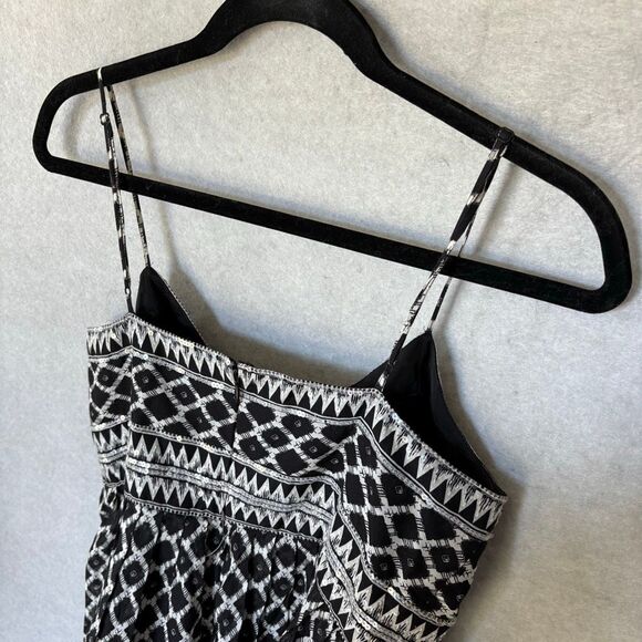 BCBGMaxazria Black White Geo Print Babydoll Sequin Silk Blend Tulle Hemline Y2K - Picture 4 of 11